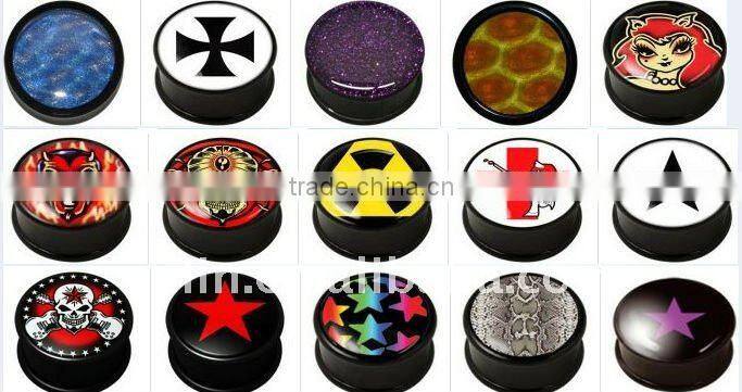 Black PVD Coated Surgical Steel 316L Mysterium flesh tunnel with purple glitter inlay body jewelry piercing