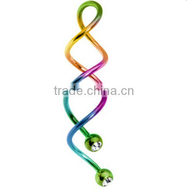 14g Anodized Steel Rainbow Ear Spiral Twister Body Jewelry
