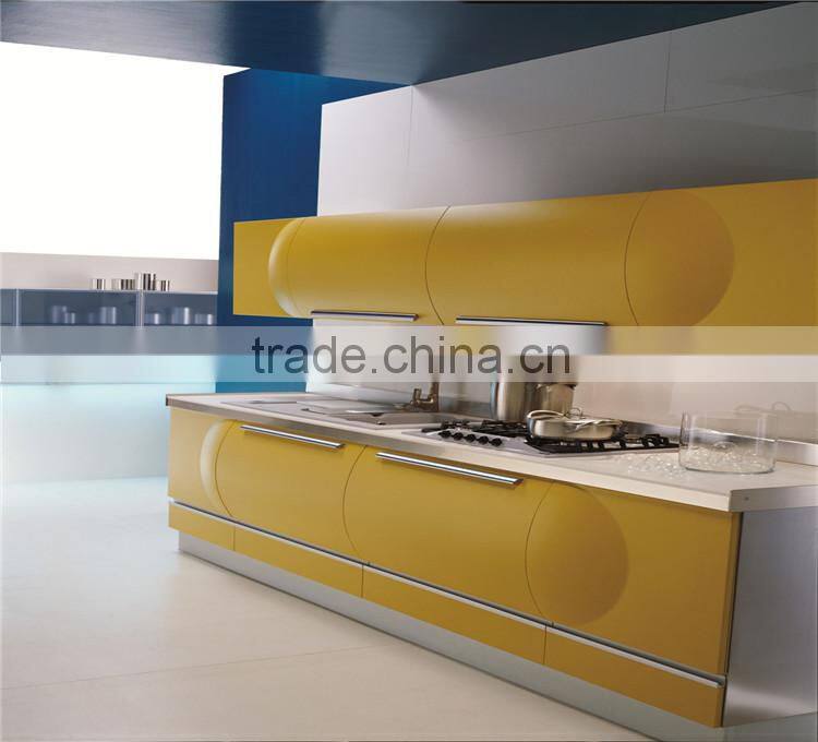 Yellow modern kitchen cabinets wall units, high gloss cabinet