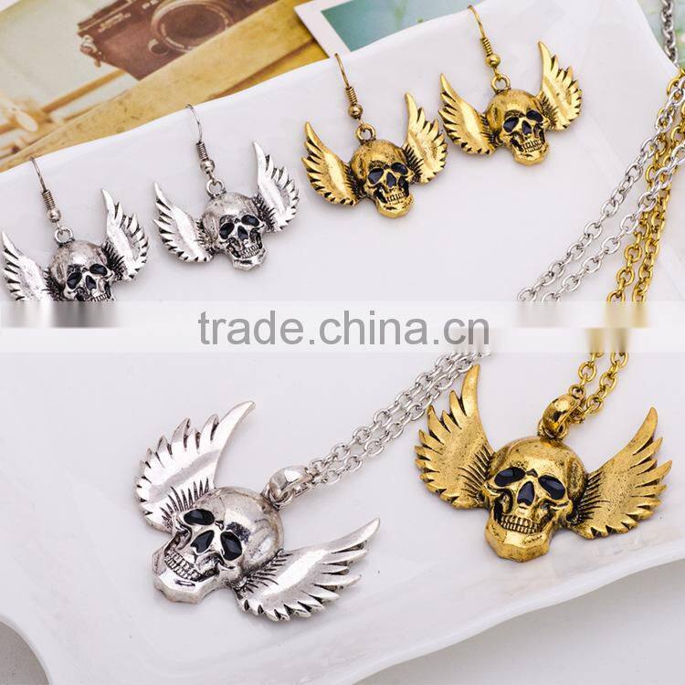 hiphop imitation jewelry halloween punk skull pendant earrings with wings Yiwu factory fashion imitation jewelry EAR1129