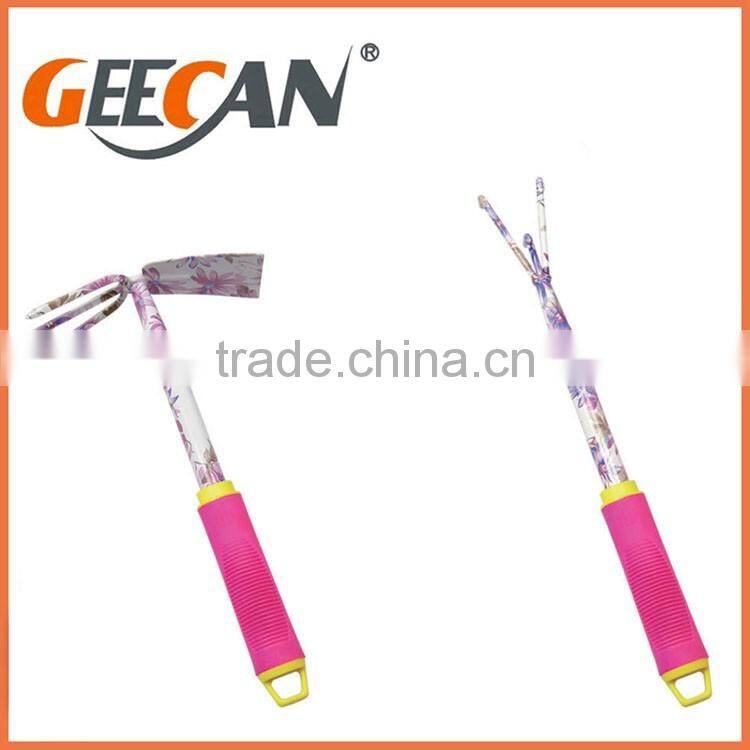 High quality TPR handle shovel, rake, fork, metal head shovel floral printing garden tools set