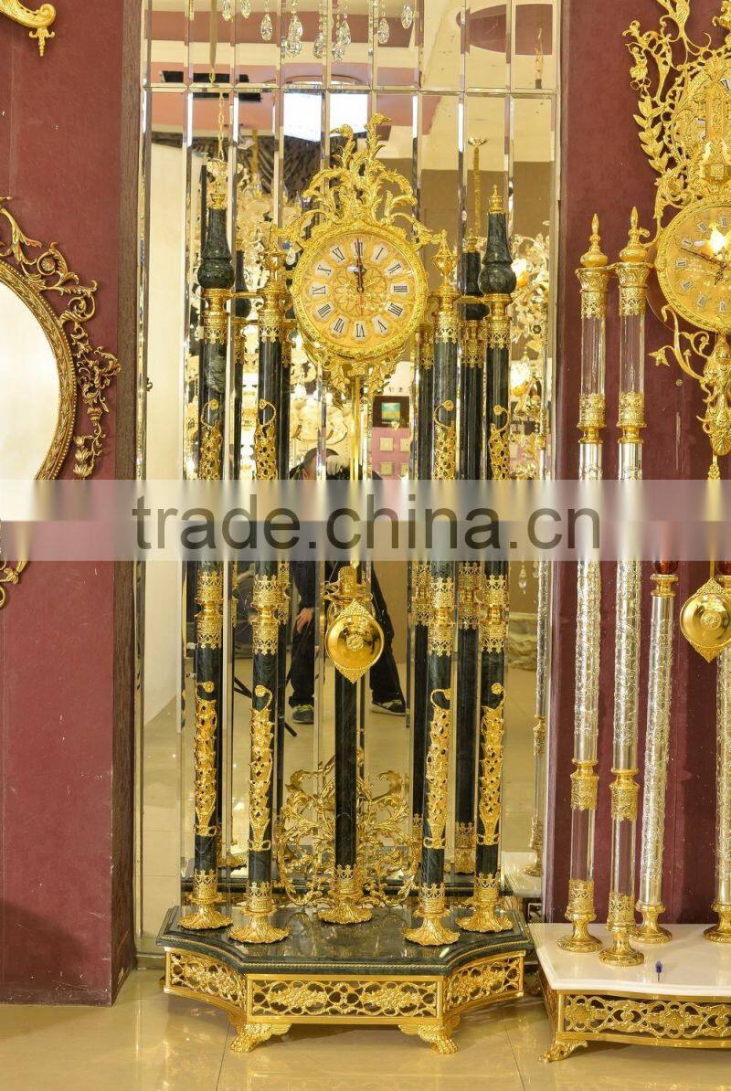 Elegant Green Onyx Tube 24K Gold Copper Clock, Grandfather Antique Art Clock, Vintage Chiming Clock