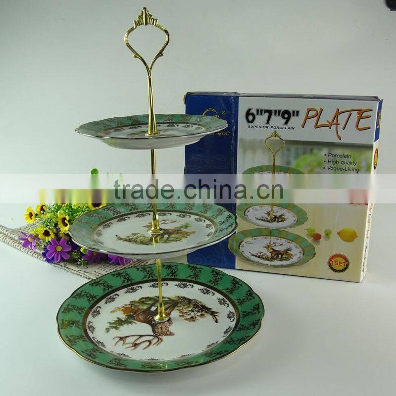 Wholesale Stocked porcelain cake stand for food, porcelain fruit plate with gold line,wedding cake use