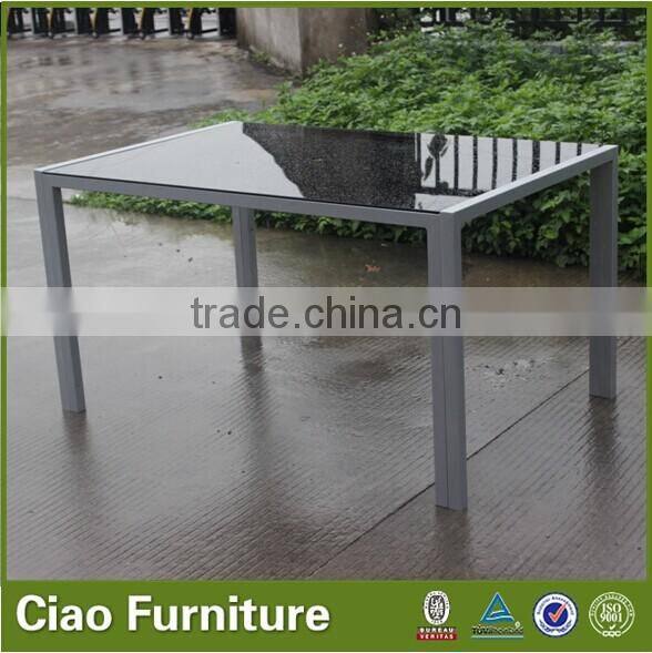 Garden table patio black glass top aluminum dining table
