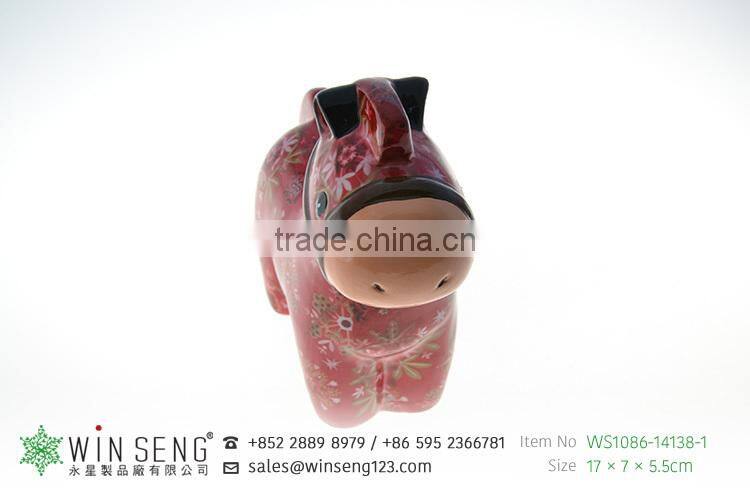 fujian cheap coin box lovely design flower patterns horse shaped ceramic animal wholesale piggy bank