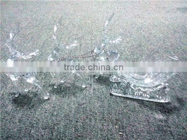 2016 hot sale three acrylic reindeer and sleigh Christmas decoration