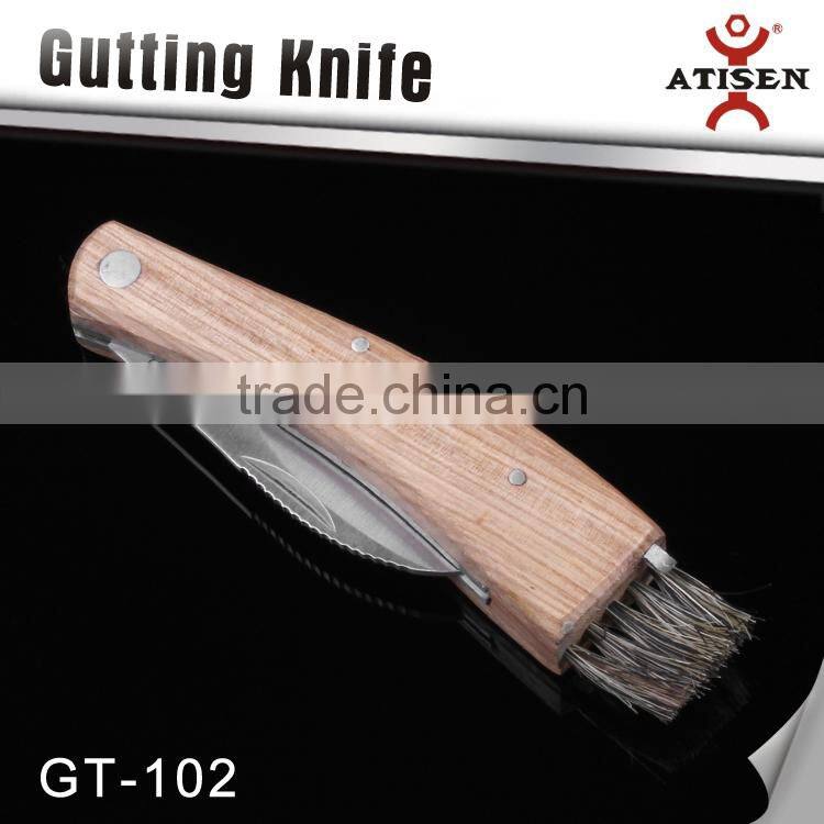 Hight Quality Folding wooden handle Mushroom Knife With Brush and tweezers GT-102