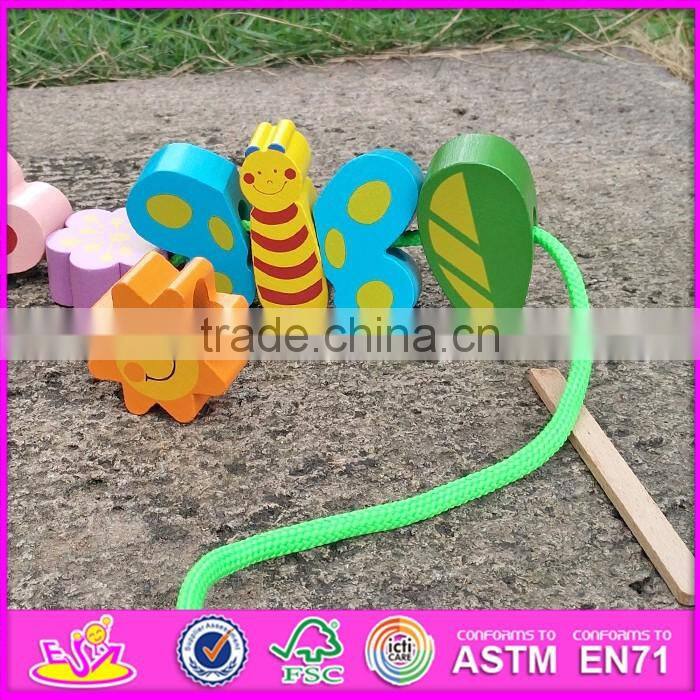 2016 new design educational wooden toddler threading toys W11E063