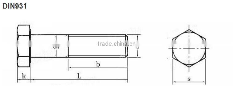 Factury Direct Supply And Hot Sell DIN931 titanium hexagon head bolts