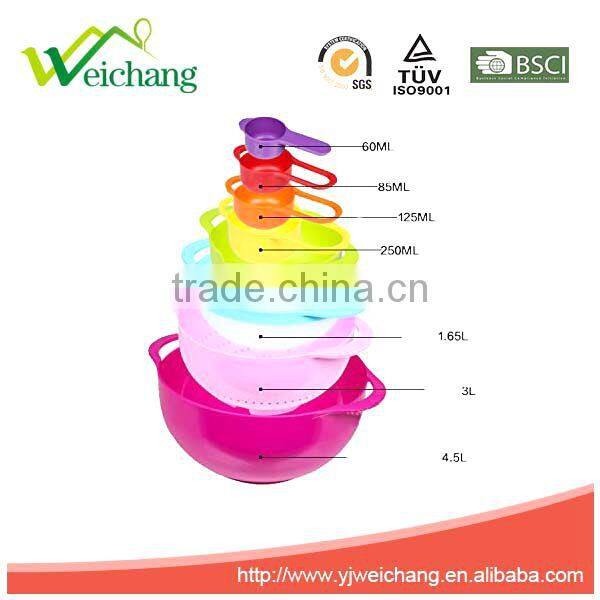 WCE7041 New design colorful Plastic Multicolor Decorative Measuring Spoon and Bowl Set, Set of 8