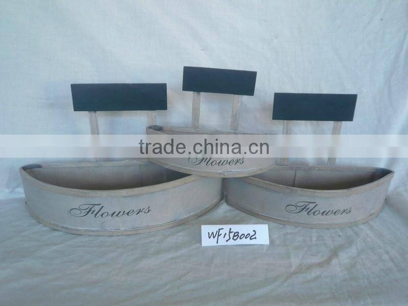 triangle wood flower pots decorated with blue wooden sign
