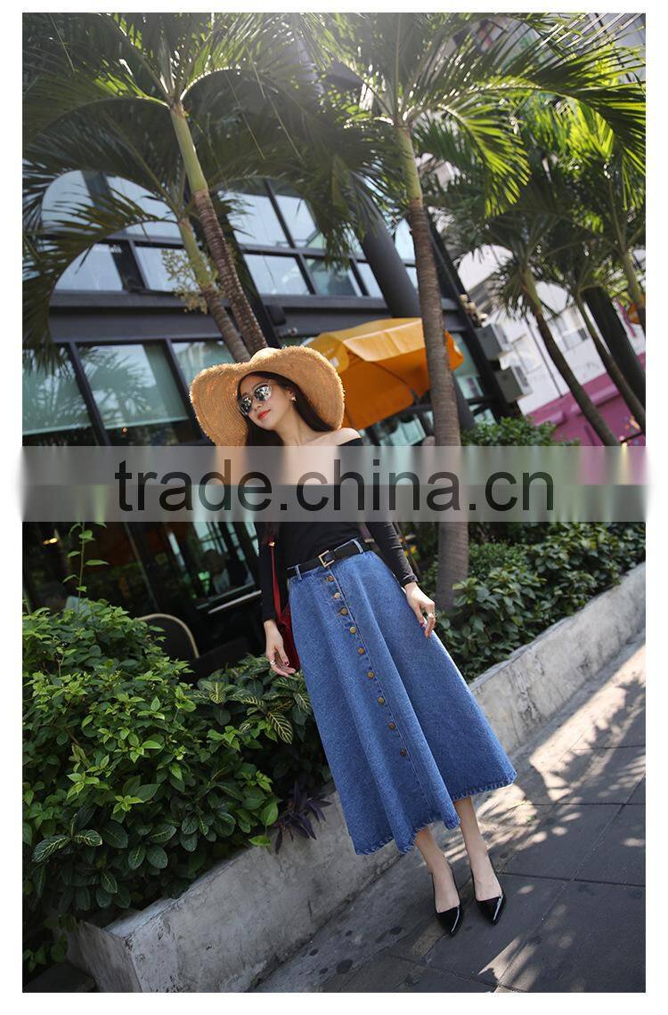 2017 new fashion ladies long denim skirts long jeans skirts