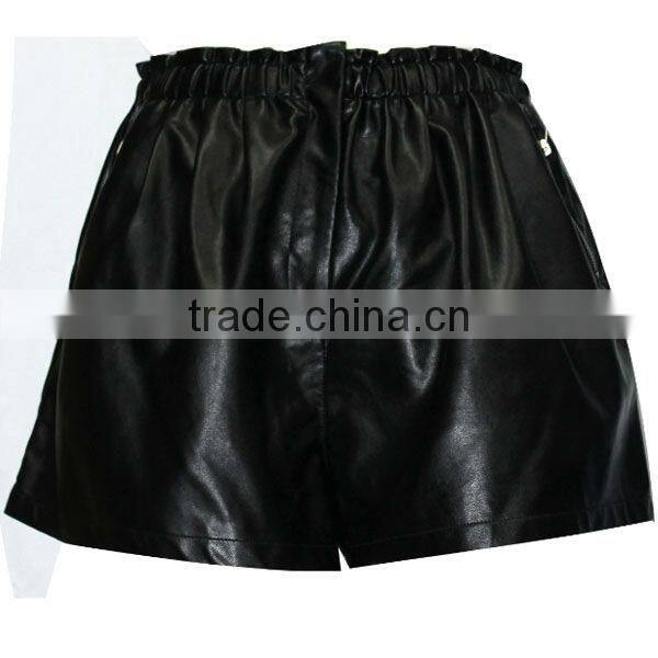 sexy lady fancy black leather puffy shiny shorts