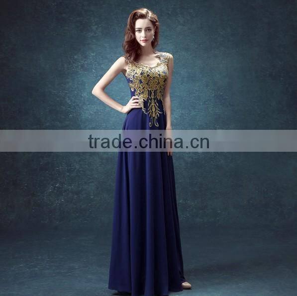 navy blue chiffon beaded sleeveless long ethnic evening dress