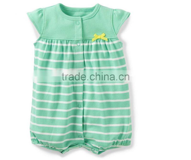 2015 hot sale summer wholesale 100% cotton fashion baby girl stripe romper