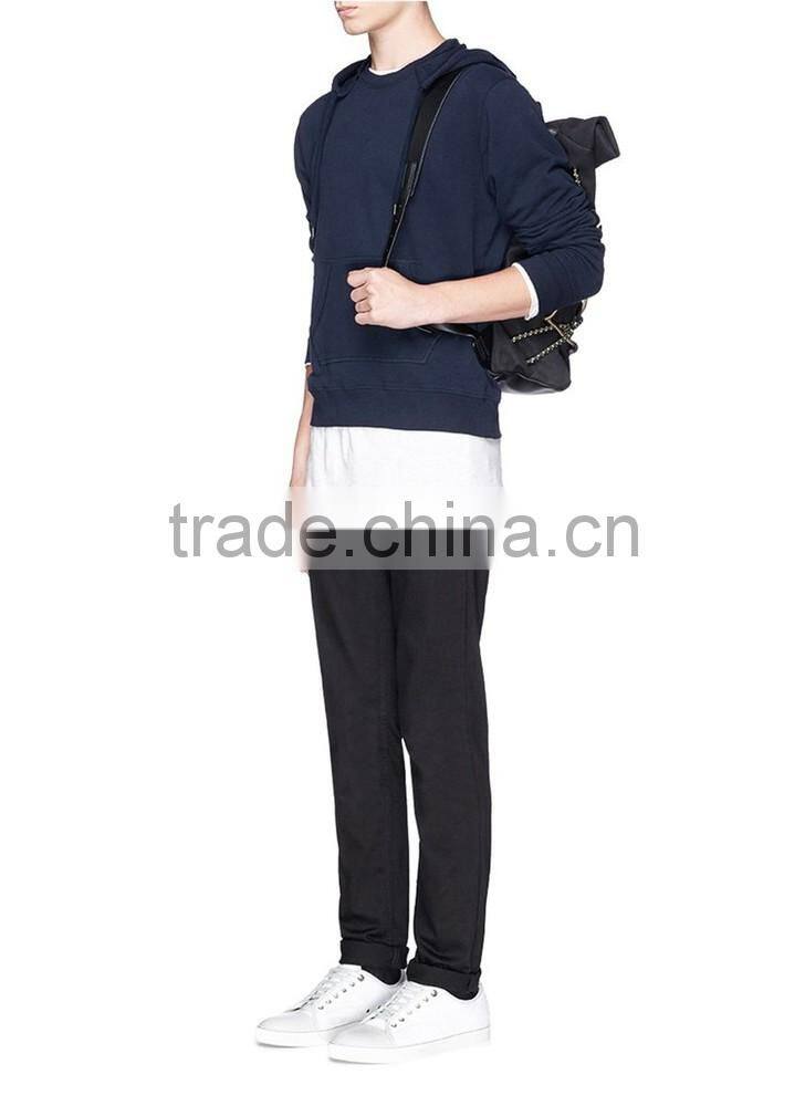 neck blank hoodie elbow leather no drawstring leather sleeve sweatshirt