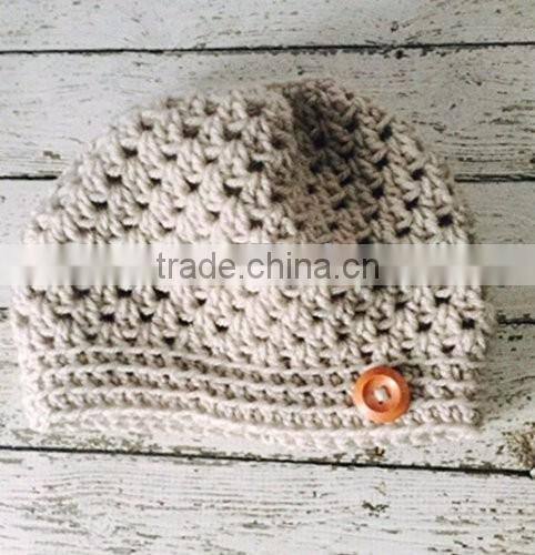 Wood Button Pony Tail Holder Crochet Hat