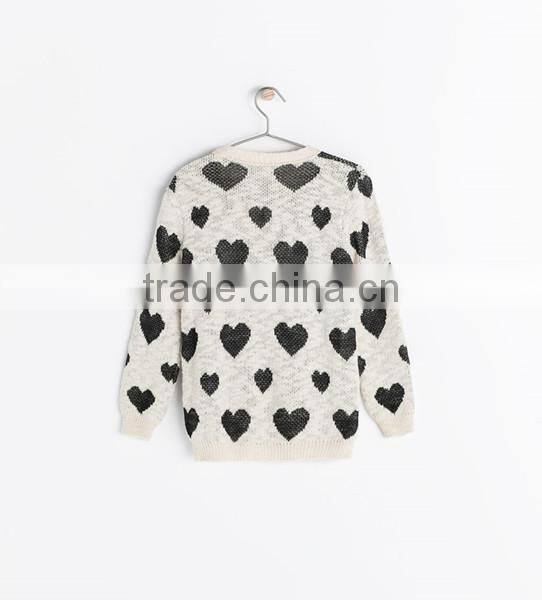 2014 Girl's sweet long sleeve heart pattern jacquard cardigan sweater