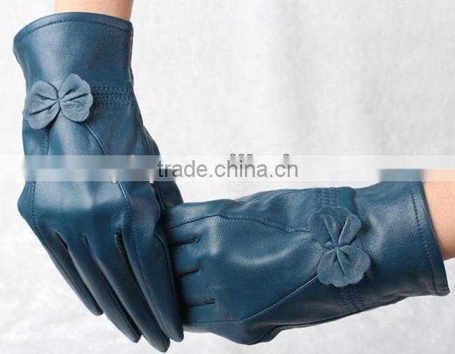 new design with bow fashion lady lovely leather gloves