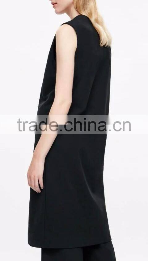 Runwaylover EY1064C 2017 Fancy Design Women Black Sleeveless Longline Blazer