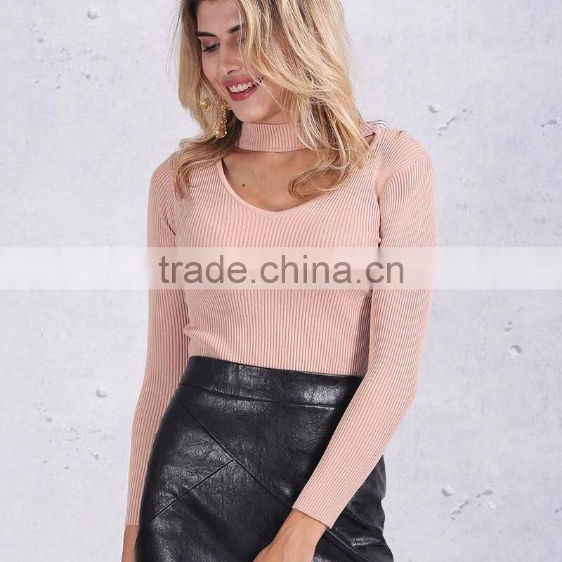 Elegant halter knitted sweater Autumn winter white short pullover women tops Slim v neck black jumper casual pull femme