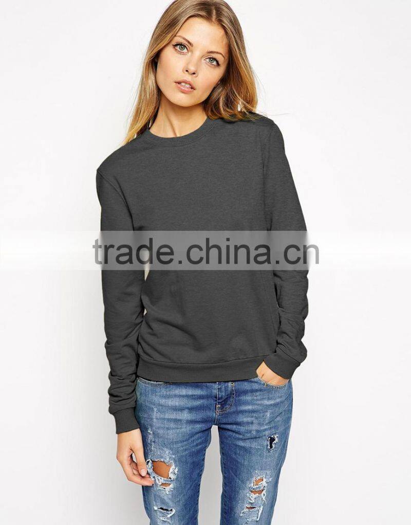 100% Cotton regular fit loop back ribbed trims crewneck sweatshirt wholesale easy women sweatshirt