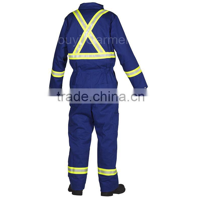 Navy blue 100%Cotton Flame Retardant Reflective Coveralls for Oil and Gas