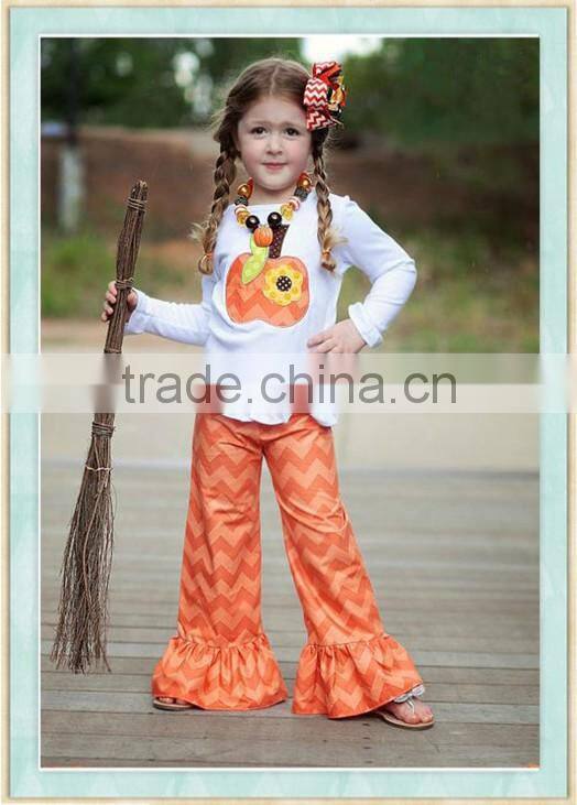 Baby Girl 2017 new product private custom Pumpkin Shirt Ruffle Pants Fall Boutique outfit Long set Kids clothes