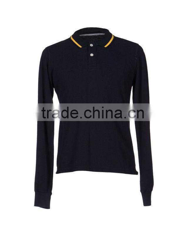 men's long sleeve rib neck cotton POLO shirt