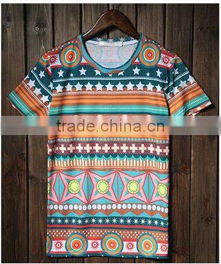 latest fasion high quality good sale wholesale men's printing short sleeve shirt with star and cross pattern