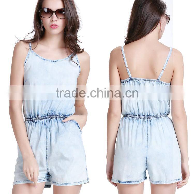 2016 Fashion oem one pieces denim sexy pant dress summer ladies women jumpsuit for women