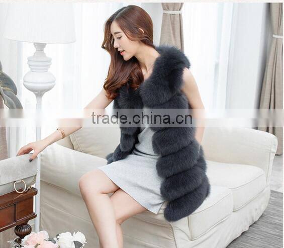 Fashion Girl Waistcoat Fox Fur Gilet with Hood Fake Fur Vest Women