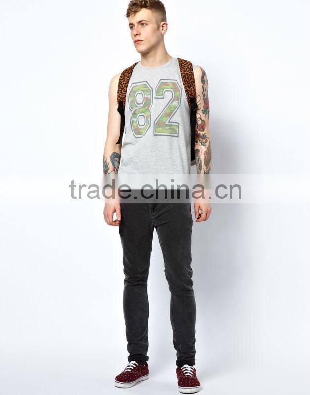 camouflage number print sleeveless tee shirts