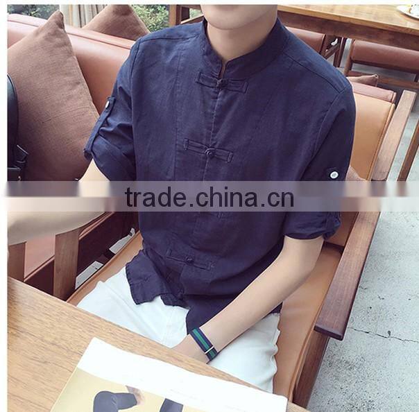 Cultivate one's morality short sleeve shirt cotton and linen men