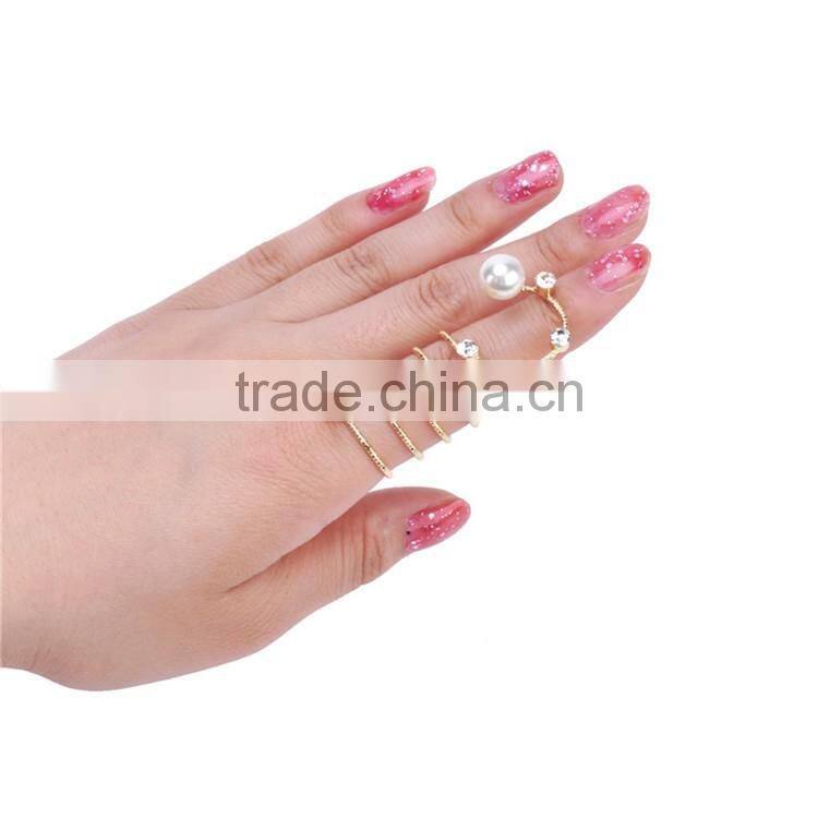 women Gold-plated Rhinestone Pearls Wrap Around Spiral Rings