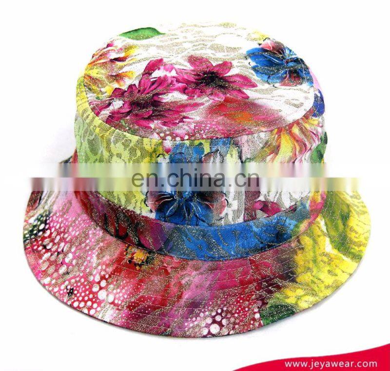 Factory New Fashion Women Girl Flower Floral Bucket hat Bling glitter Boonie cap Pastel drawing Soft material