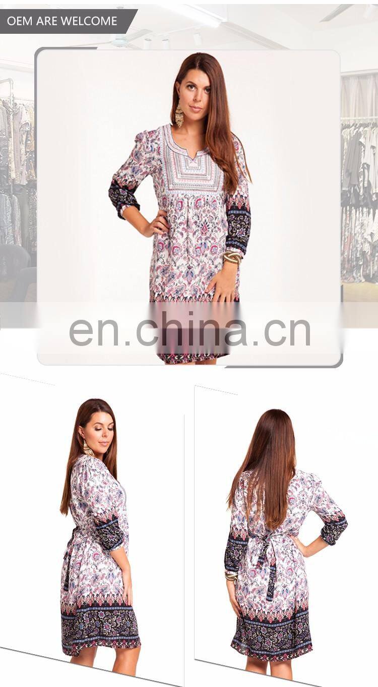 GuangZhou supplier Turkey style Floral Print Rayon Design One Piece midi dress for Fall wear