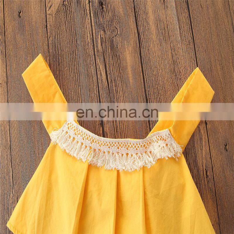 Fashion Baby Sets Lace Yellow Slip Tops And Floral Pants Summer Baby Girl Boutique Outfits