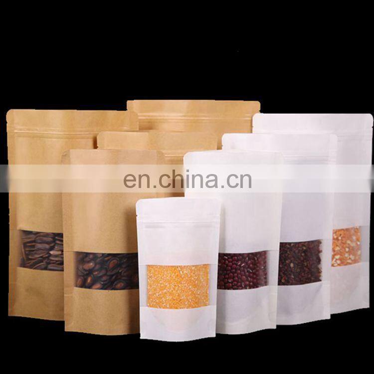 Doypack Zip lock Brown White Kraft Craft Paper Standing Up Pouches Food Packaging Zipper Bags With Window