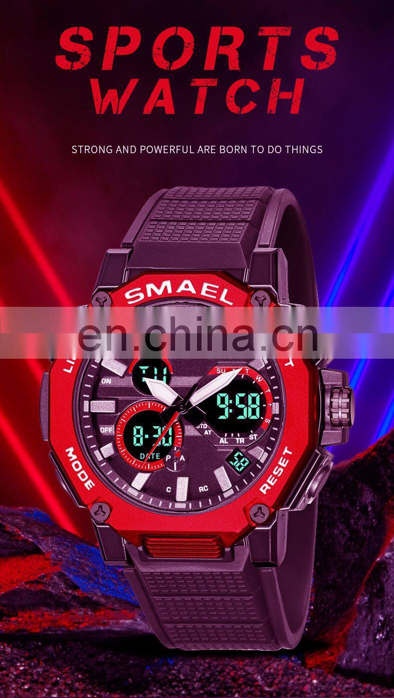 SMAEL 8047 Quartz Watches Sports Male Clock Alarm 50M Waterproof Stopwatch LED Back Light Wristwatches Men Watch Sport