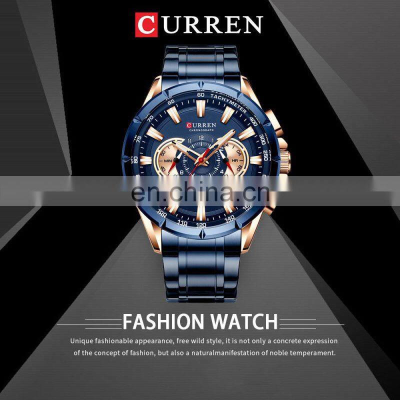 CURREN Sport Watches Mens Luxury Brand Quartz Clock Stainless Steel Chronograph Big Dial Wristwatch with Date Relogio Masculin