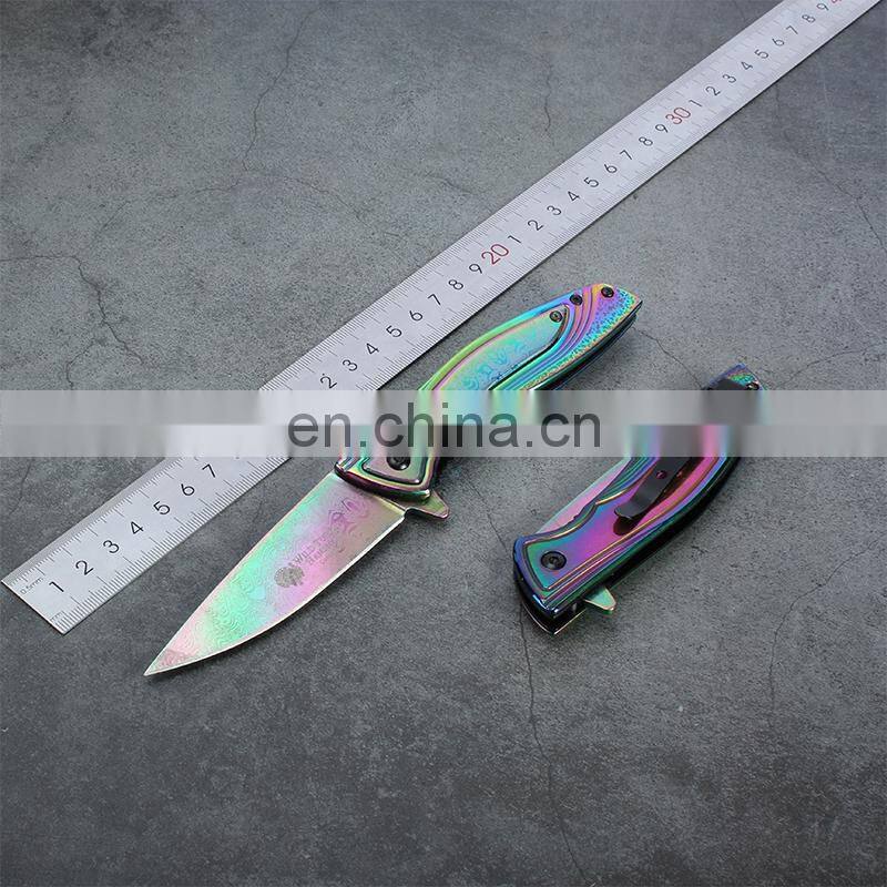 Blue peptide Stainless Steel Outdoor Folding Pocket Survival Military Tactical Knife with Belt Clip