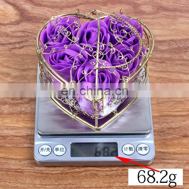 6pcs Soap Rose Flowers Gift Box Iron Basket Small Bouquets Gift Box Heart Shape Christmas Wedding Party Valentine's Day Gifts
