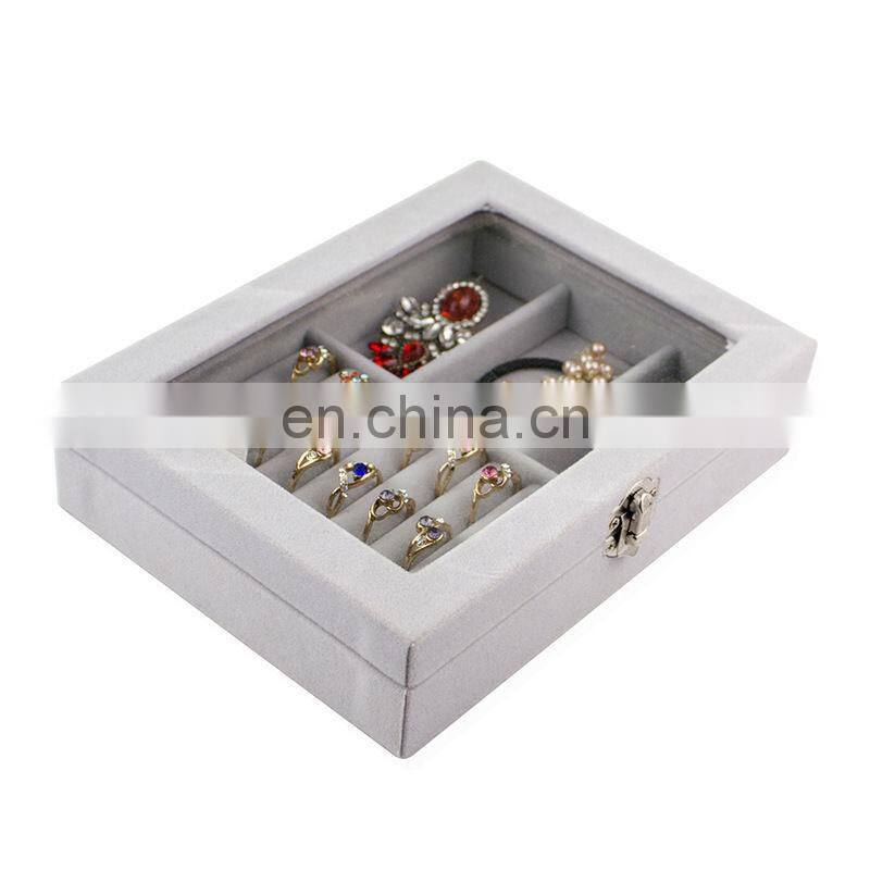 Velvet Glass Ring Earring Jewelry Display Organizer Box Tray Holder Storage Case