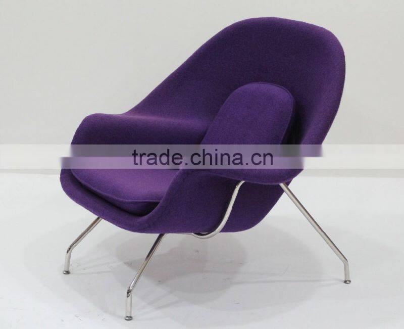 replica relaxing fiberglass materail stainless steel frame wool fabric womb chair with ottoman by Eero Saarinen