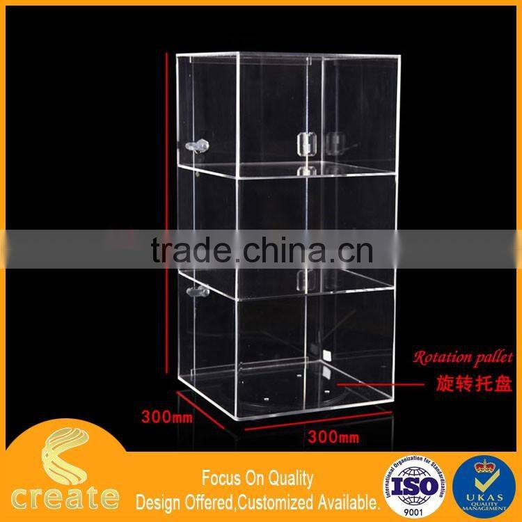 Guanghou factory 3 layers acrylic bread/cake food display cabinet stand on table
