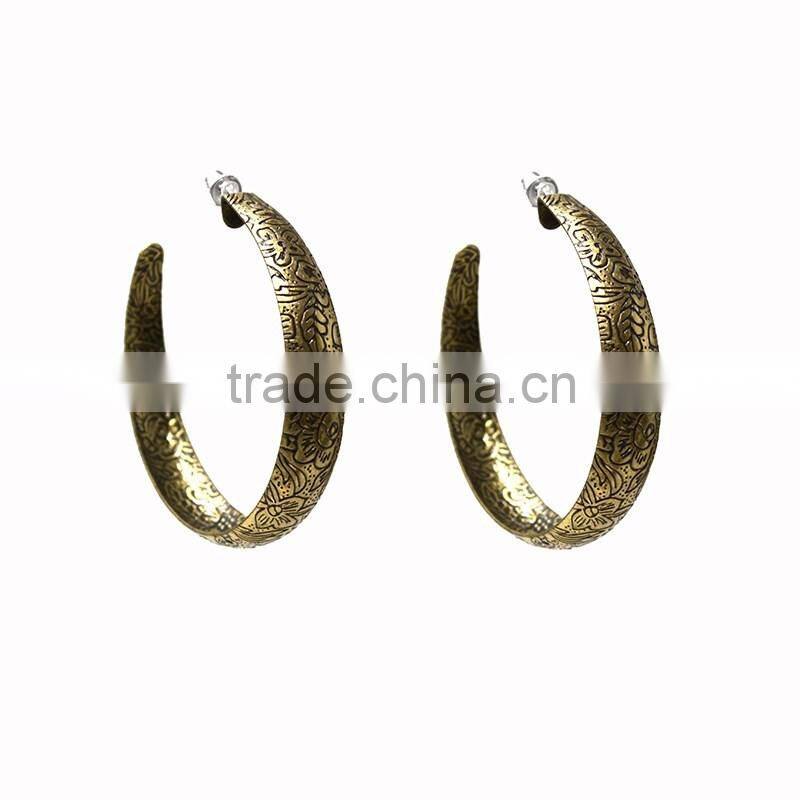 Handmade Tibetan Gold Jewelry Flower Texture Letter C Hoop Earring
