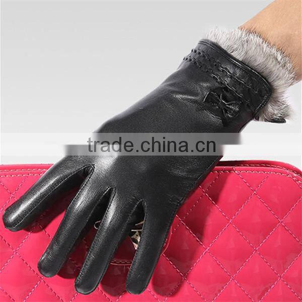rabbit fur lined high fashion leather glove from leather glove manufacture