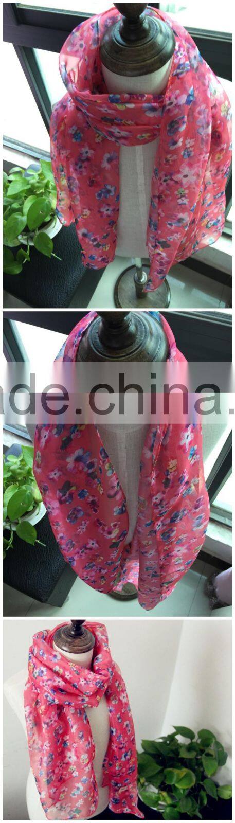 Hot Selling Charm Beautiful Small Flower Printed Polyester Long Fashion Girls Scarf