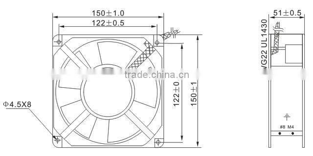 SALZER PD150B-220 150X150X51mm AC Axial Flow Fan (TUV, CE Approved)
